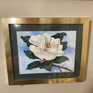 Original Watercolor Magnolia Painting Signed by Rose Blass Framed & Matted
